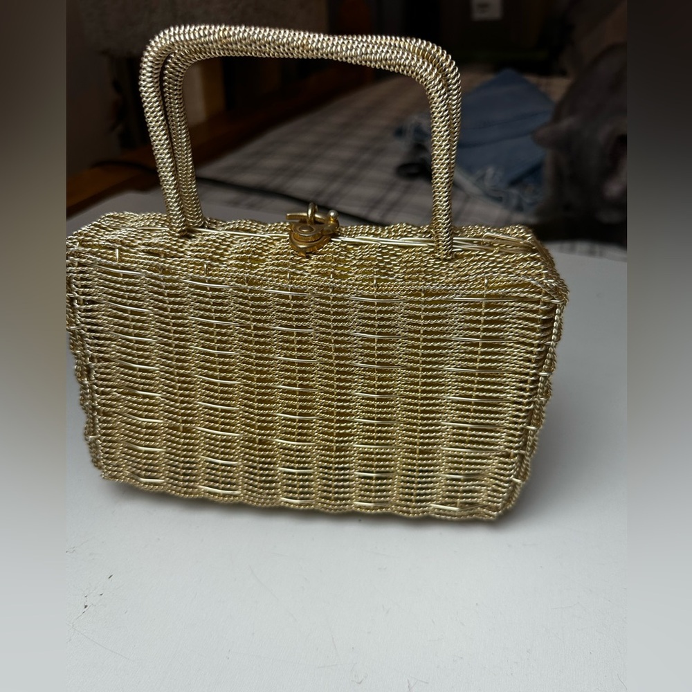 Styled By Simon Gold Vintage 1950’s/60’s Mid Century Woven Metal Wire Mini Purse